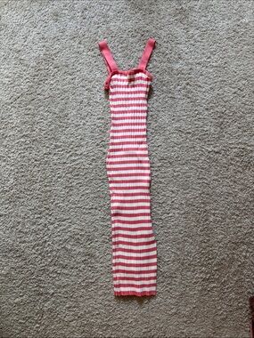 Striped Pink and White Ribbed Maxi Dress